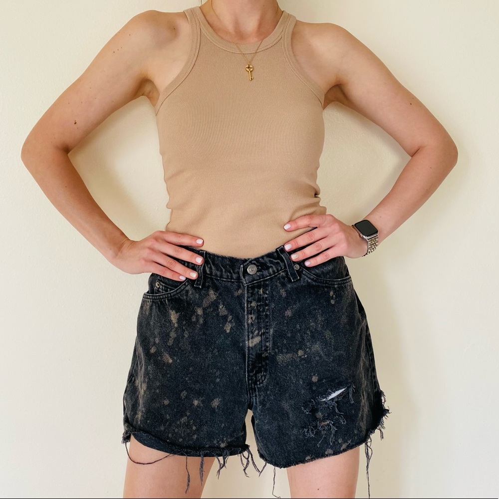Vintage Levi’s denim tie dye black shorts high waisted distressed